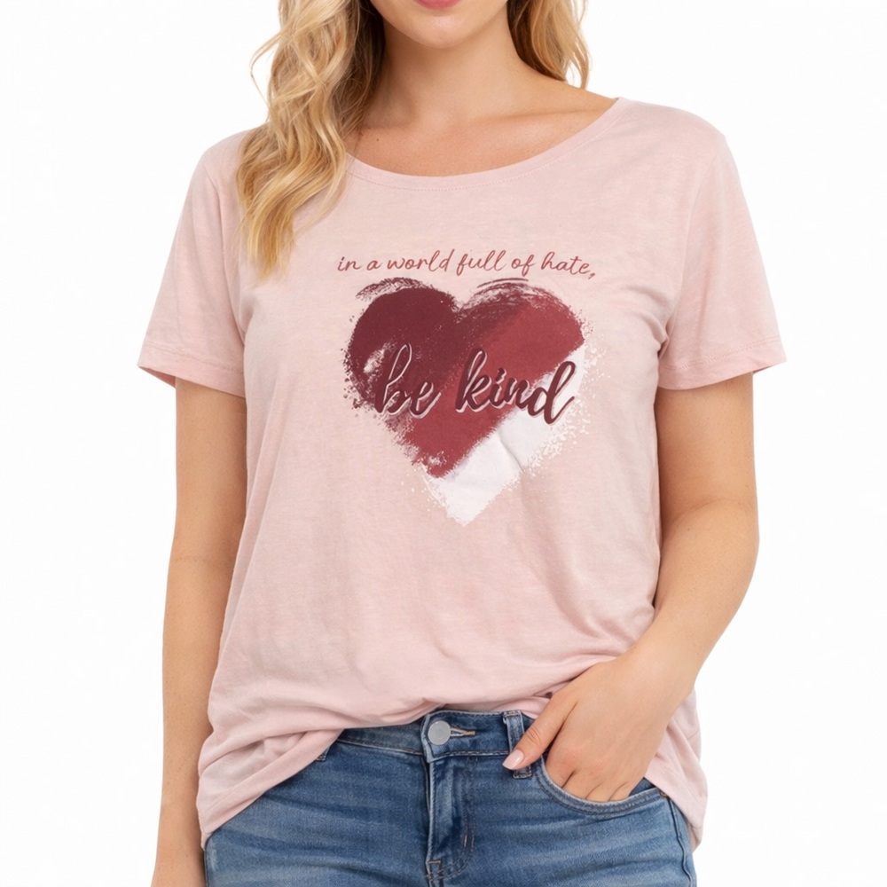 Be Kind Red Heart Pink Tee Heart NWT